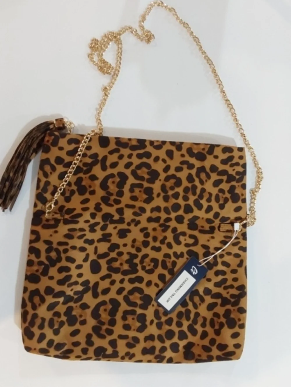 Charming Tailor|Leopard Print Tassel Crossbody Clutch Purse Suede Chain Medium